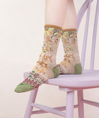 COQ antigua flower ラメ花柄ソックス