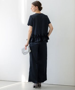 23区 【APPLAUDIR】クリアダブルサテン ワイドシルエットパンツ ネイビー系