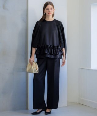 23区 【APPLAUDIR】クリアダブルサテン ワイドシルエットパンツ ブラック系