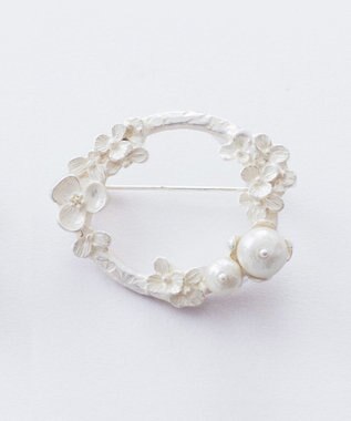 Pisceans フローラル&コットンパールブローチ マットシルバー