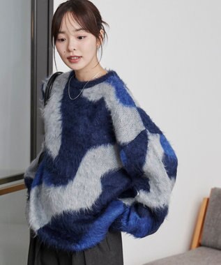 WEGO 【ユニセックス着用ITEM】マーブルシャギーニットプルオーバー ブルーその他