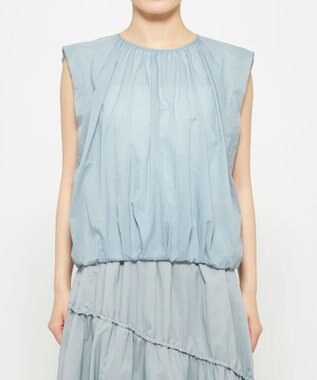 uncrave シアープルーフナイロン ギャザーブラウス サックス