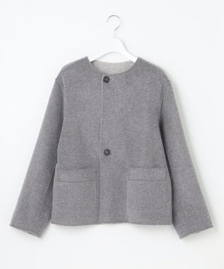J.PRESS LADIES 【リバーシブル】ウールナイロン リバー ノーカラー ショートコート ライトグレー系