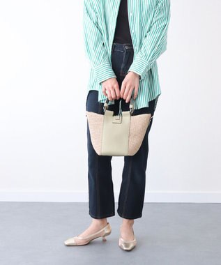 INTER-CHAUSSURES 【LORISTELLA】ラフィアコンビレザーハンドバッグ グリーンコンビ