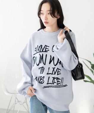 WEGO ハンドライティングジャガードニット ブルー