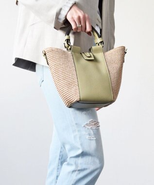 INTER-CHAUSSURES 【LORISTELLA】ラフィアコンビレザーハンドバッグ グリーンコンビ