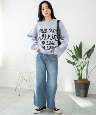 WEGO ハンドライティングジャガードニット ブルー