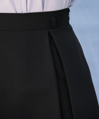 Tiaclasse 【ダブルストレッチ・洗える】ベルト付きタックスカート ブラック