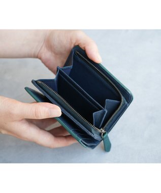 genten ダイヤカットワーク　二つ折り財布 ブルーグリーン