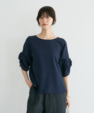 YECCA VECCA ハシゴレースタックスリーブブラウス Navy