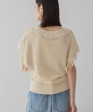 AMERICAN HOLIC 袖フリンジショート丈プルオーバー Ecru