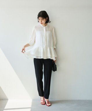 #Newans 【洗える】ダブルフリルヘムシアーシャツ ホワイト