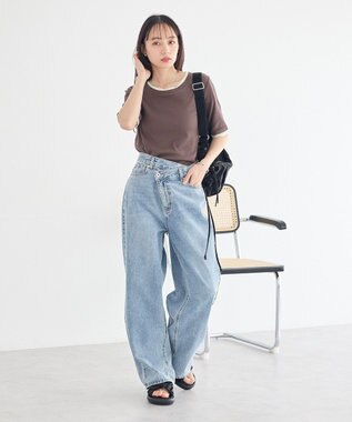 earth music&ecology ウエストアシメデニムパンツ Light Indigo