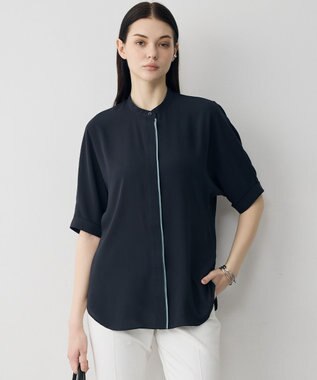 ICB 【新色追加・WEB限定カラーあり】BackSatinAmunzen 5分袖バンドカラーブラウス