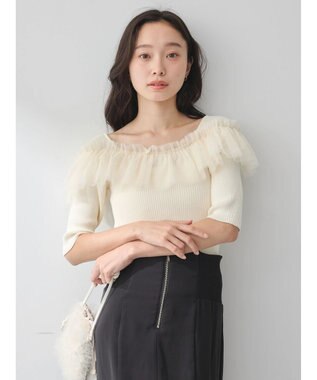 earth music&ecology デコルテチュールニットプルオーバー Ivory