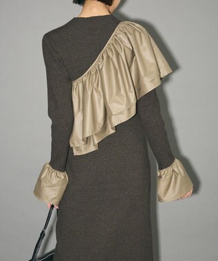 Green Parks フリルベルト付ニットワンピース Khaki