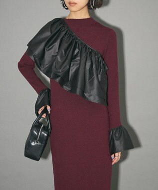 Green Parks フリルベルト付ニットワンピース Bordeaux