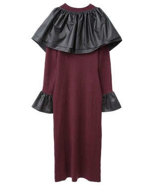 Green Parks フリルベルト付ニットワンピース Bordeaux