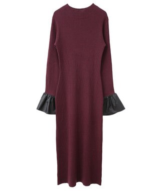 Green Parks フリルベルト付ニットワンピース Bordeaux