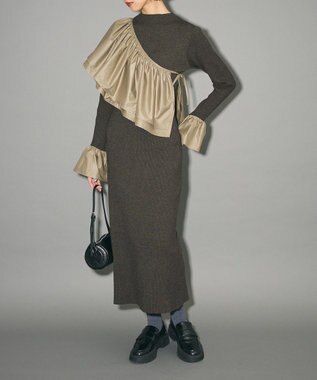 Green Parks フリルベルト付ニットワンピース Khaki