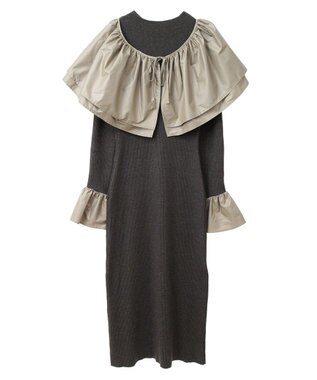Green Parks フリルベルト付ニットワンピース Khaki