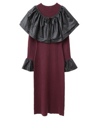 Green Parks フリルベルト付ニットワンピース Bordeaux