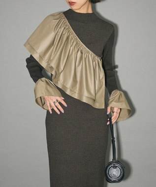 Green Parks フリルベルト付ニットワンピース Khaki