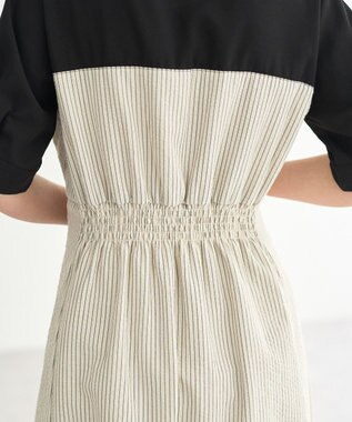 YECCA VECCA ハーフスリーブベアドッキングワンピース Stripe