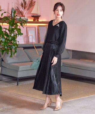 Tiaclasse 【洗える】ドットチュールコンビニットトップス ブラック