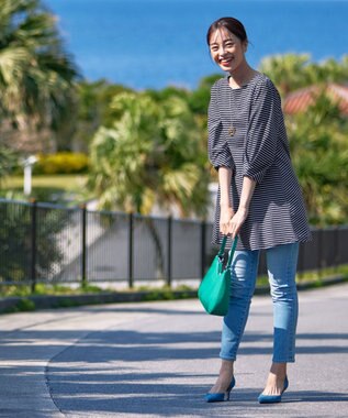 Tiaclasse L 【洗える】大人可愛いバックフレアカットチュニック ブラック×オフ