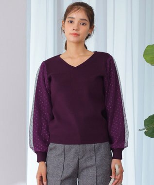 Tiaclasse L 【洗える】ドットチュールコンビニットトップス ワイン