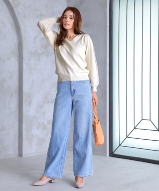 Tiaclasse L 【洗える】ドットチュールコンビニットトップス オフホワイト