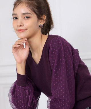 Tiaclasse 【洗える】ドットチュールコンビニットトップス ワイン