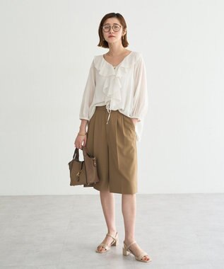 YECCA VECCA ラッフルリボンシアーブラウス Off White