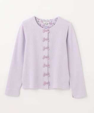 ANY KIDS スナップボタン リボン カーディガン ラベンダー