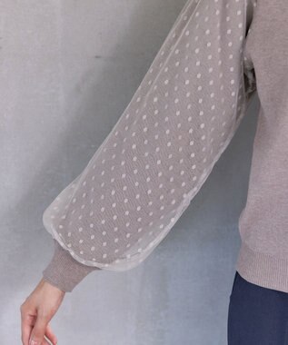 Tiaclasse L 【洗える】ドットチュールコンビニットトップス グレージュ