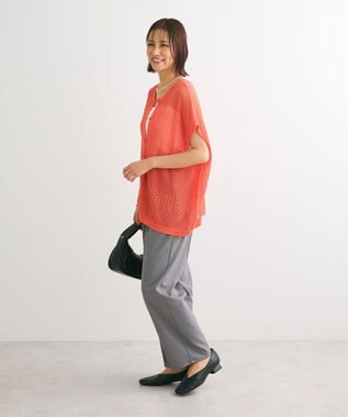 Green Parks 透かし柄ポンチョニットカーディガン Orange