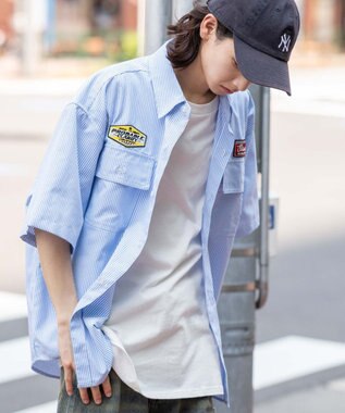 WEGO 【ユニセックス着用ITEM/MLサイズ展開】オックスフォードワッペンシャツ（SS） ブルーストライプ