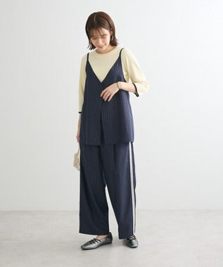 Green Parks ＢＰ　袖口カラーリブ７分袖ニットプルオーバー Off White