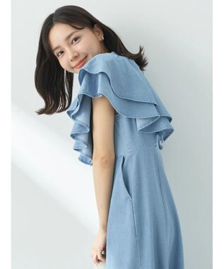earth music&ecology ラッフル前開きデニムワンピース Light Indigo