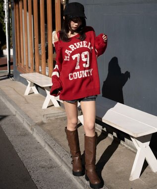 WEGO 2WAYグラフィックワンショルニット レッド