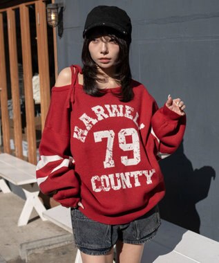 WEGO 2WAYグラフィックワンショルニット レッド