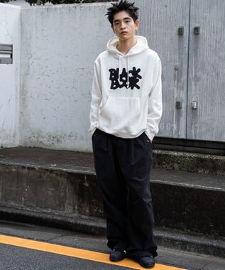 WEGO 【ユニセックス着用ITEM/裏起毛/SMLサイズ展開】リラックスフィットスプレーグラフィックパーカー ホワイト