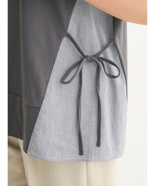 Green Parks 脇リボン５分袖布帛ドッキングプルオーバー Gray