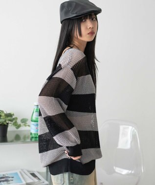 WEGO オフショルメッシュニット グレーボーダー