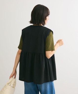 Green Parks カットジョーゼットペプラムベスト Black