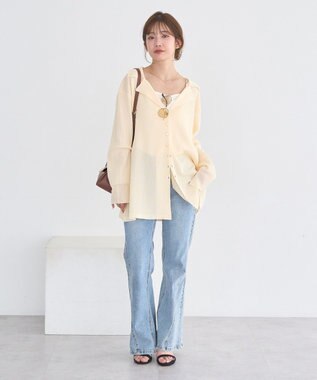earth music&ecology テーラーカラーニットカーディガン Ecru