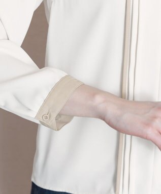 Tiaclasse L 【洗える】ピンタック配色ブラウス アイボリー×ベージュ