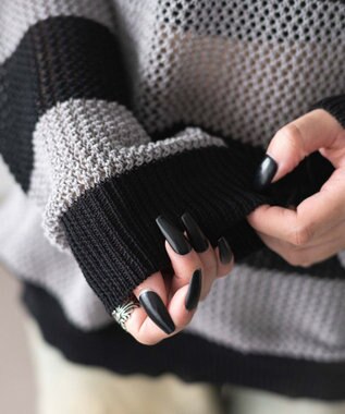 WEGO オフショルメッシュニット グレーボーダー