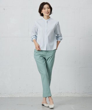 J.PRESS LADIES L 【洗える】BEZ VEGA バンドカラー ブラウス ホワイト×サックスブルー系